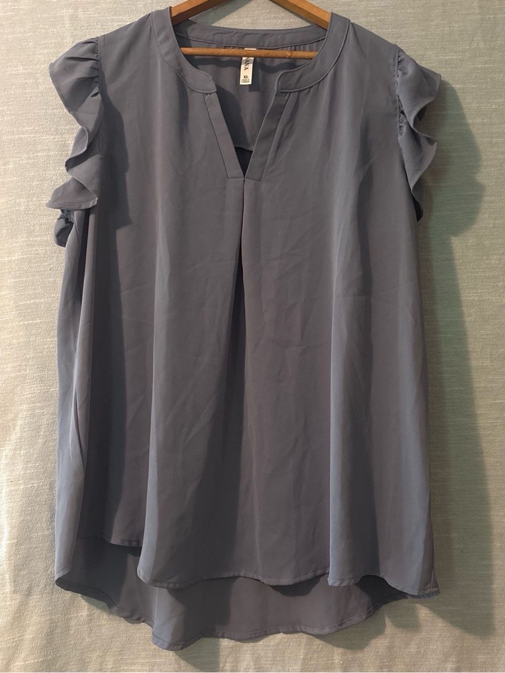ZENANA Blouse Cap Ruffled Sleeves Pullover V-Neck Slate Blue Women’s Sz XL NWOT